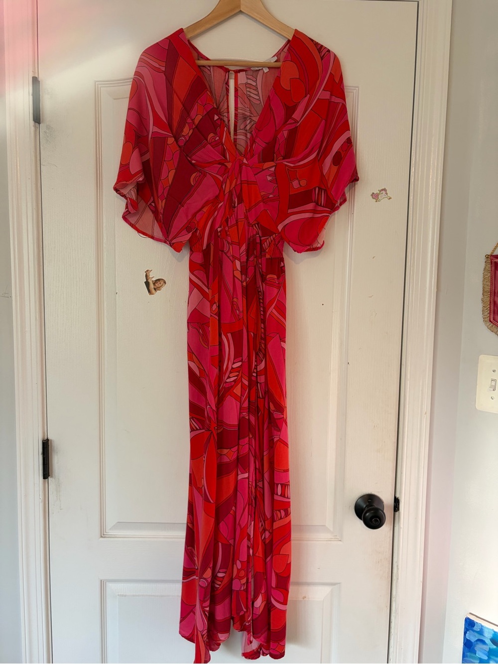 Olivaceous Pink & Coral Abstract Print Maxi Dress